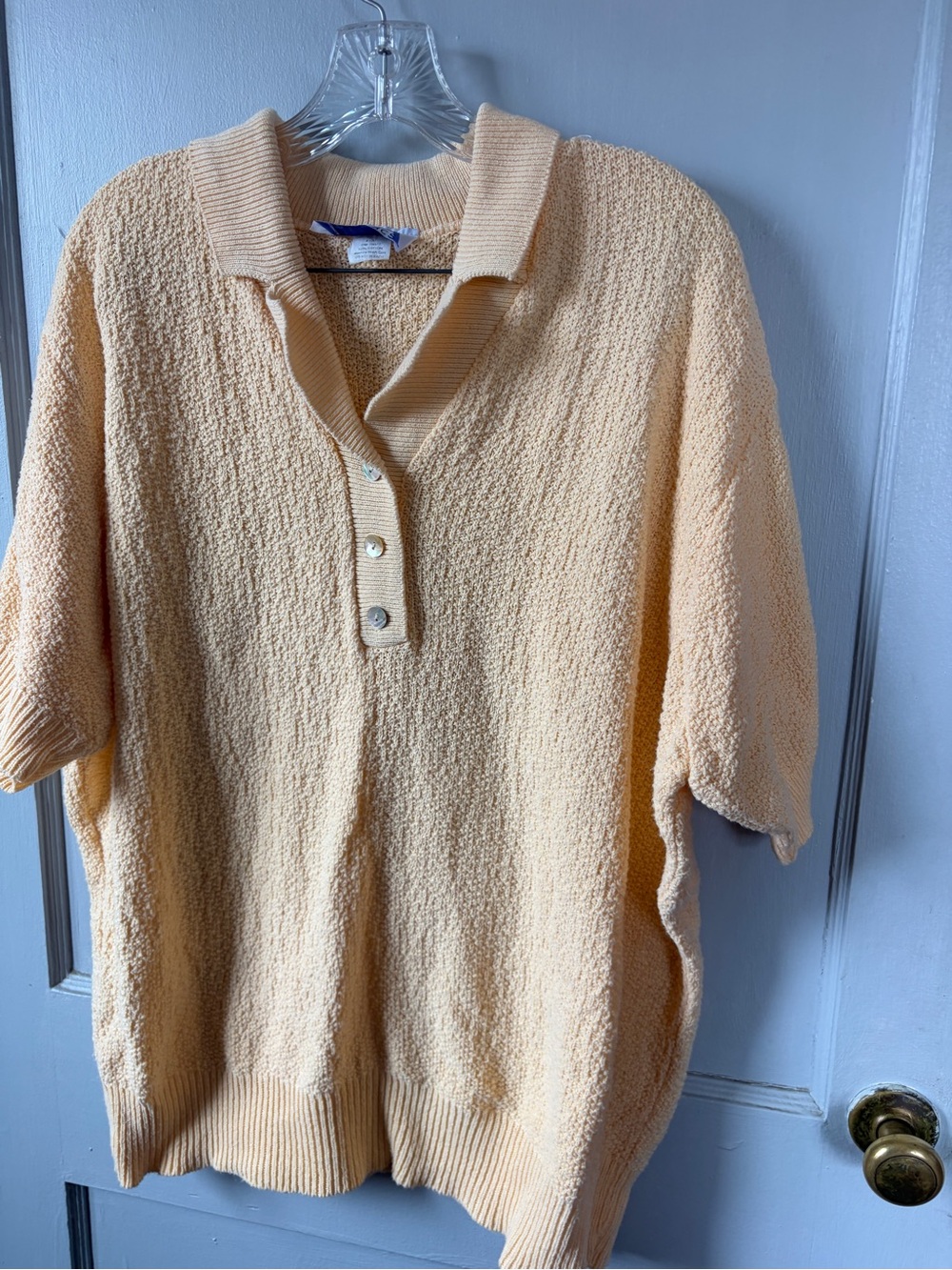 Vintage Textured Collared Short-Sleeve Sweater in Soft Butter Yellow 8-09
